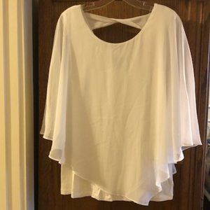 White Sheer Overlay Blouse - Large